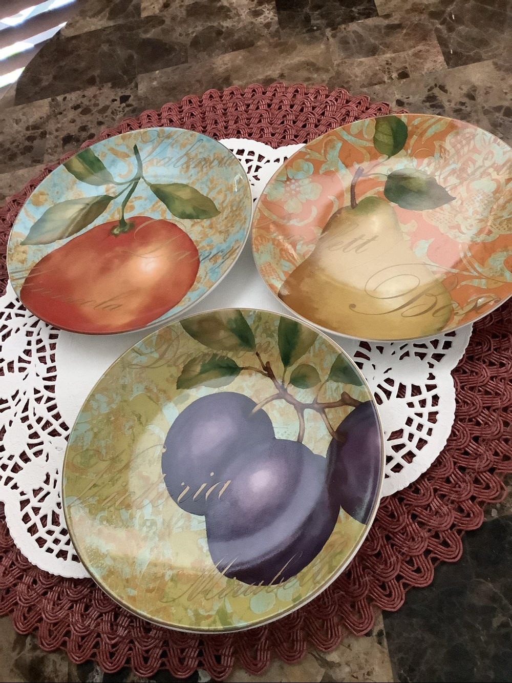 222 Fifth Fruit Renaissance Salad/Dessert Plates 8” (THREE)